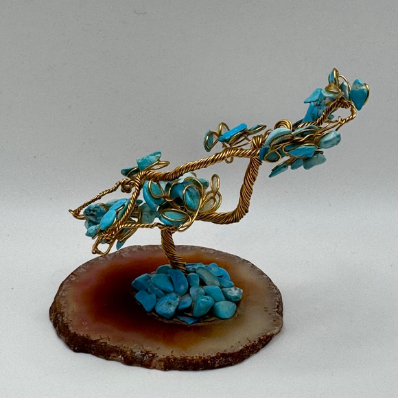VTG Agate base Deer Park Originals Turquoise Gemstone Bonsai Tree Sculpture - Picture 3 of 5